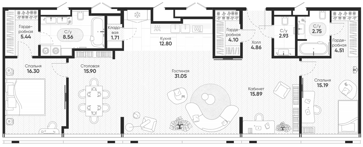Планировка 5Е-к.кв 142.4 м² в ЖК «Арбат 2», корпус 1