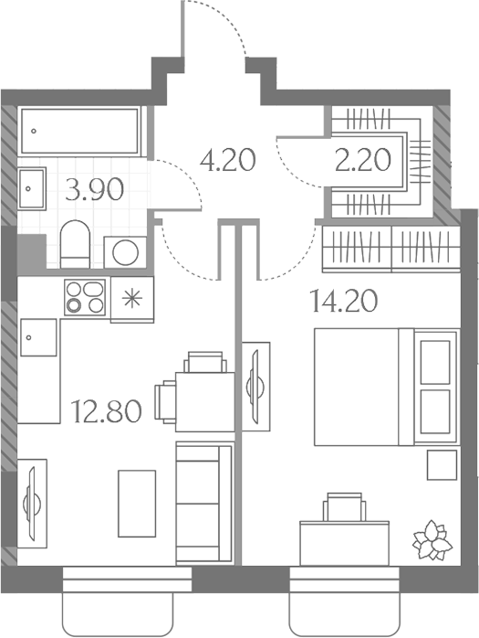Планировка однокомнатная 37.3 м² в ЖК «Дмитровское Небо», корпус 5