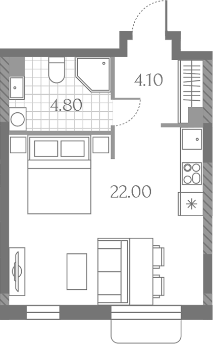 Планировка Студии 30.9 м² в ЖК «Дмитровское Небо», корпус 5