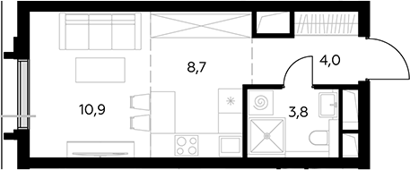 Планировка Студии 27.4 м² в ЖК «Дом 56», корпус 1