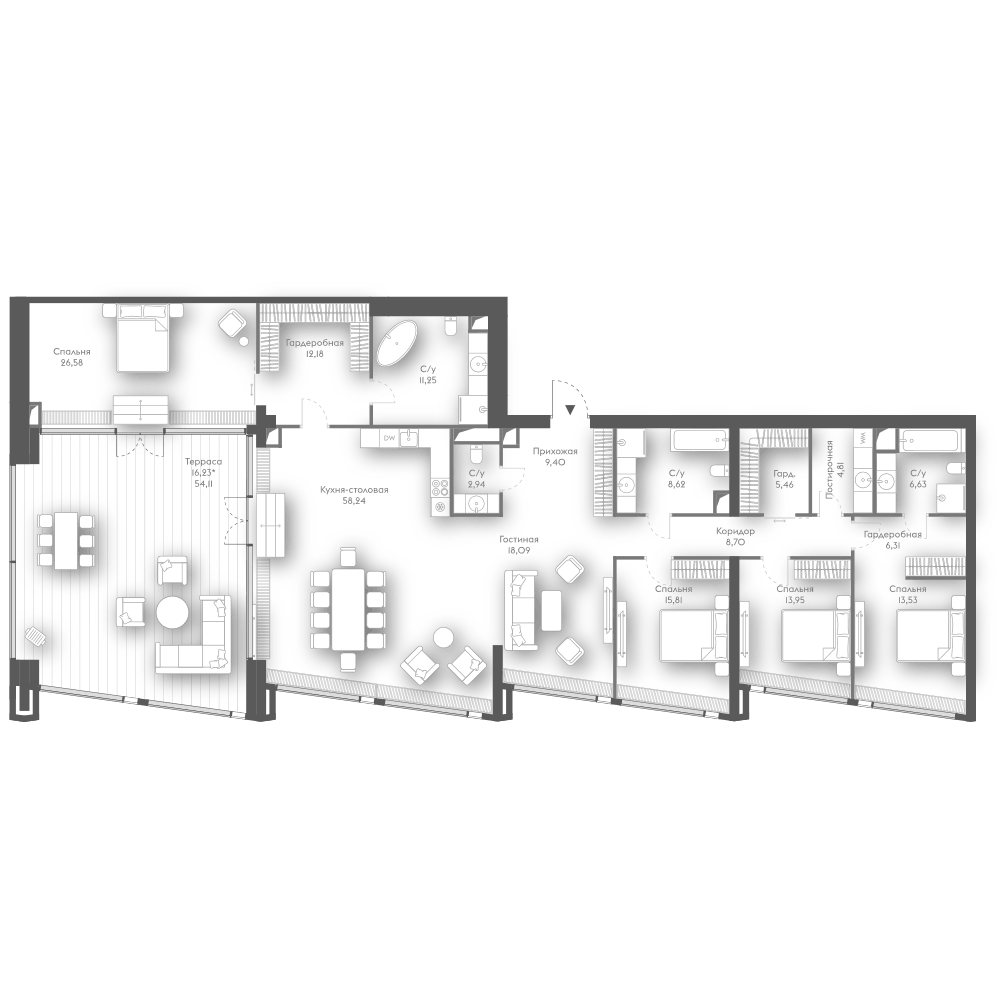 Планировка свободная планировка 238.73 м² в ЖК «Дом Дау», корпус 1