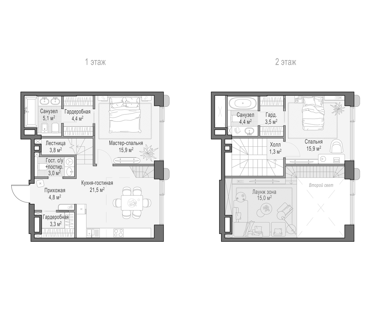 Планировка евротрёшка (3Е) 88.4 м² в ЖК «Дом Палашевский 11», корпус 1
