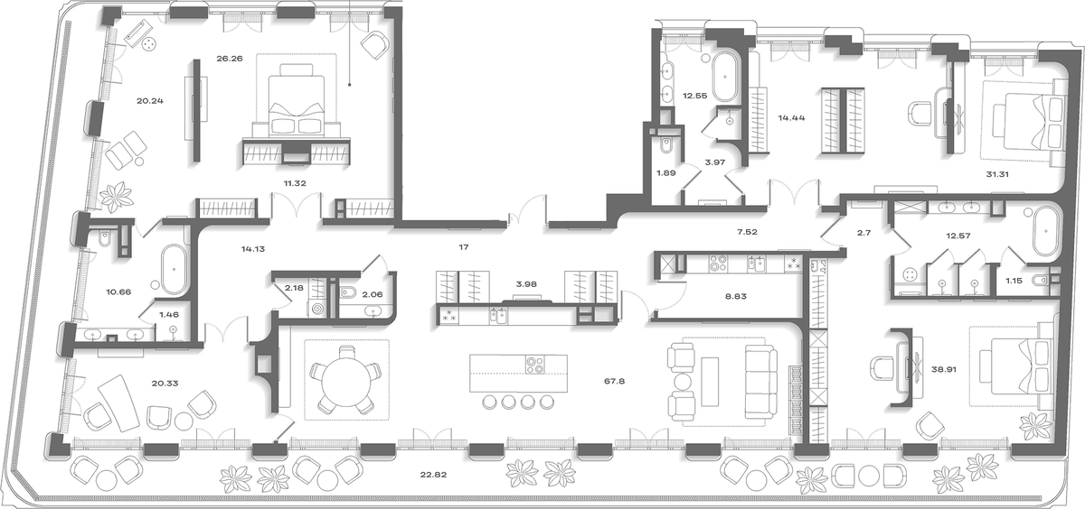 Планировка 5Е-к.кв 367 м² в ЖК «Дом Соболева», корпус 1