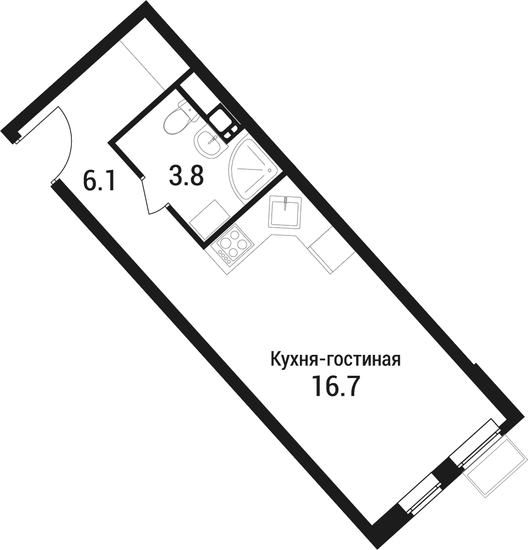 Планировка Студии 26.6 м² в ЖК «Дом в Малаховке», корпус 1