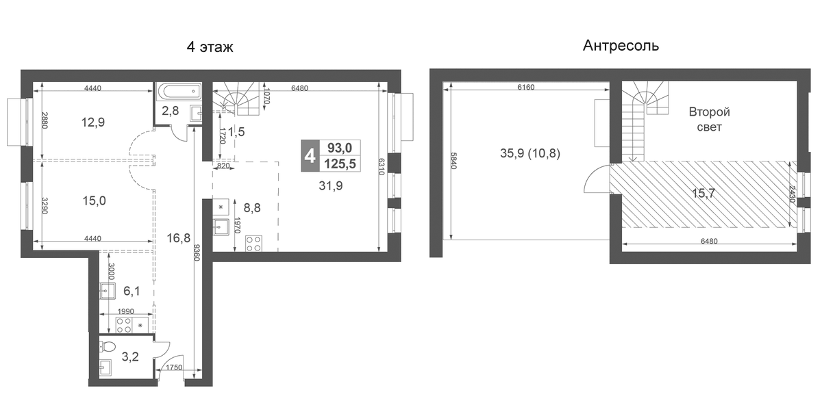 Планировка евро-4 (4Е) 125.5 м² в ЖК «Дубровицы Клаб», корпус 1.1