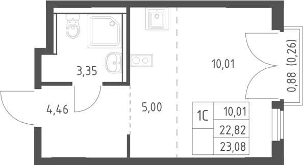 Планировка Студии 23.08 м² в ЖК «Егорово парк», корпус 4.1