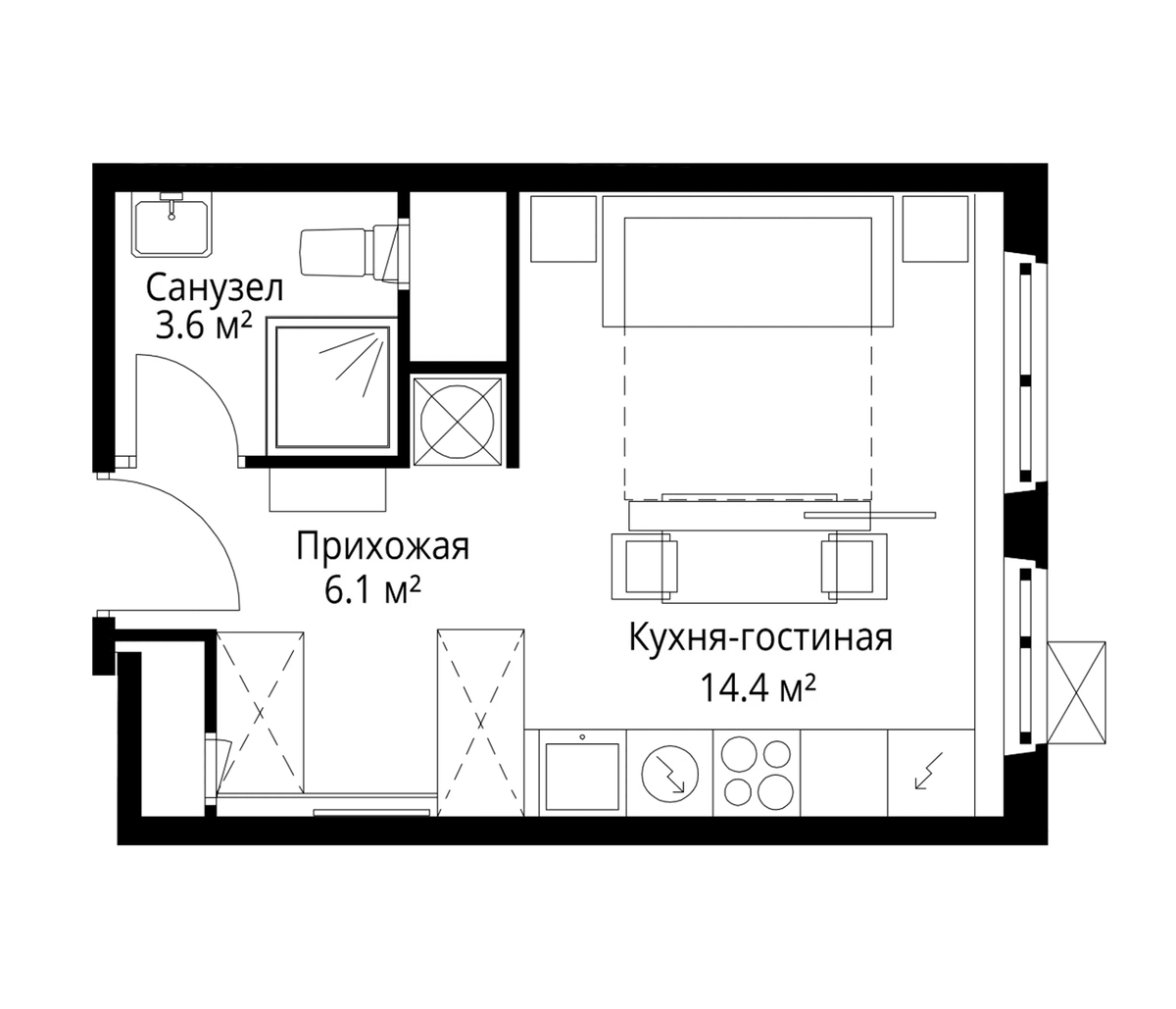 Планировка Студии 24.1 м² в ЖК «У реки.Эко Видное 2.0», корпус 4 Нестеров