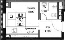 Планировка Студии 18.1 м² в ЖК «ЭМОУШН», корпус 3