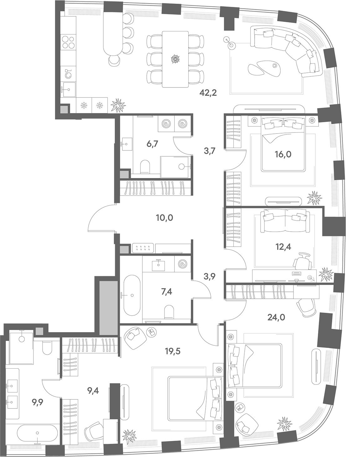Планировка 5Е-к.кв 165.1 м² в ЖК «Энигмия», корпус 2