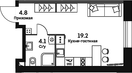 Планировка Студии 28.1 м² в ЖК «ЭРА», корпус 1