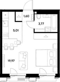 Планировка Студии 30.35 м² в ЖК «ЭВО», корпус 17