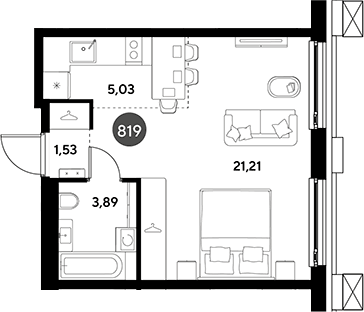 Планировка Студии 31.66 м² в ЖК «ЭВО», корпус 15
