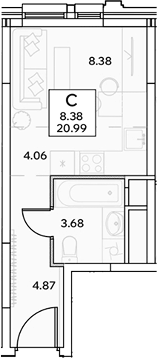 Планировка Студии 20.99 м² в ЖК «ЭВОПАРК Измайлово», корпус 1