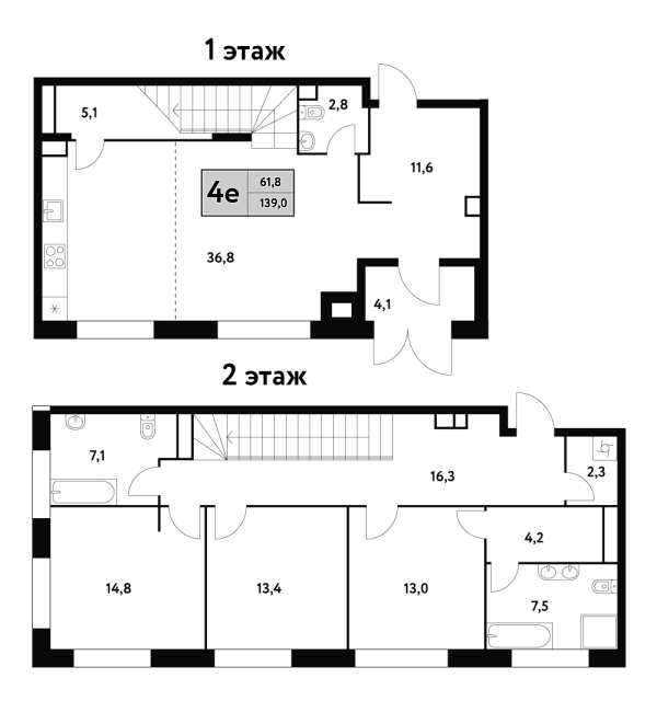 Планировка евро-4 (4Е) 143.1 м² в ЖК «Фестиваль Парк 2», корпус 26