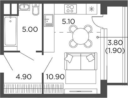 Планировка Студии 27.8 м² в ЖК «Филатов Луг», корпус 6