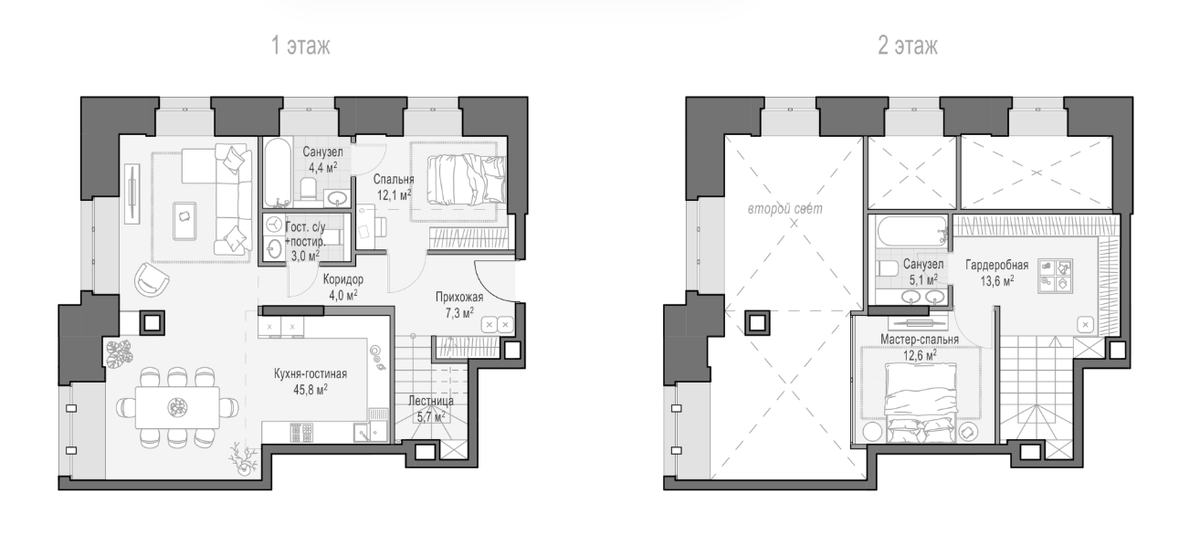 Планировка евротрёшка (3Е) 113.5 м² в ЖК «Фон Дессин», корпус 1