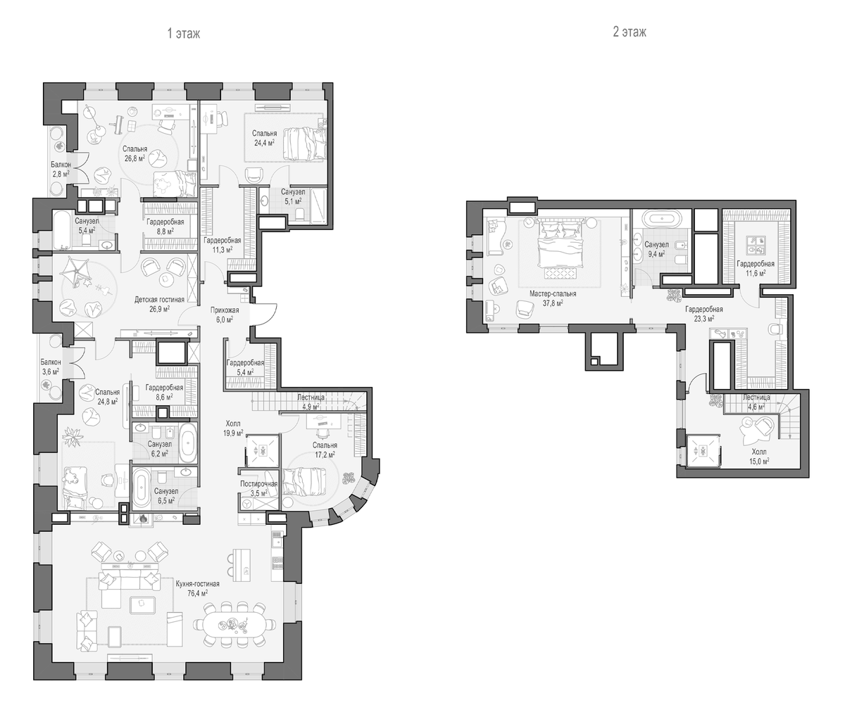 Планировка пятикомнатная 394 м² в ЖК «Фон Дессин», корпус 1