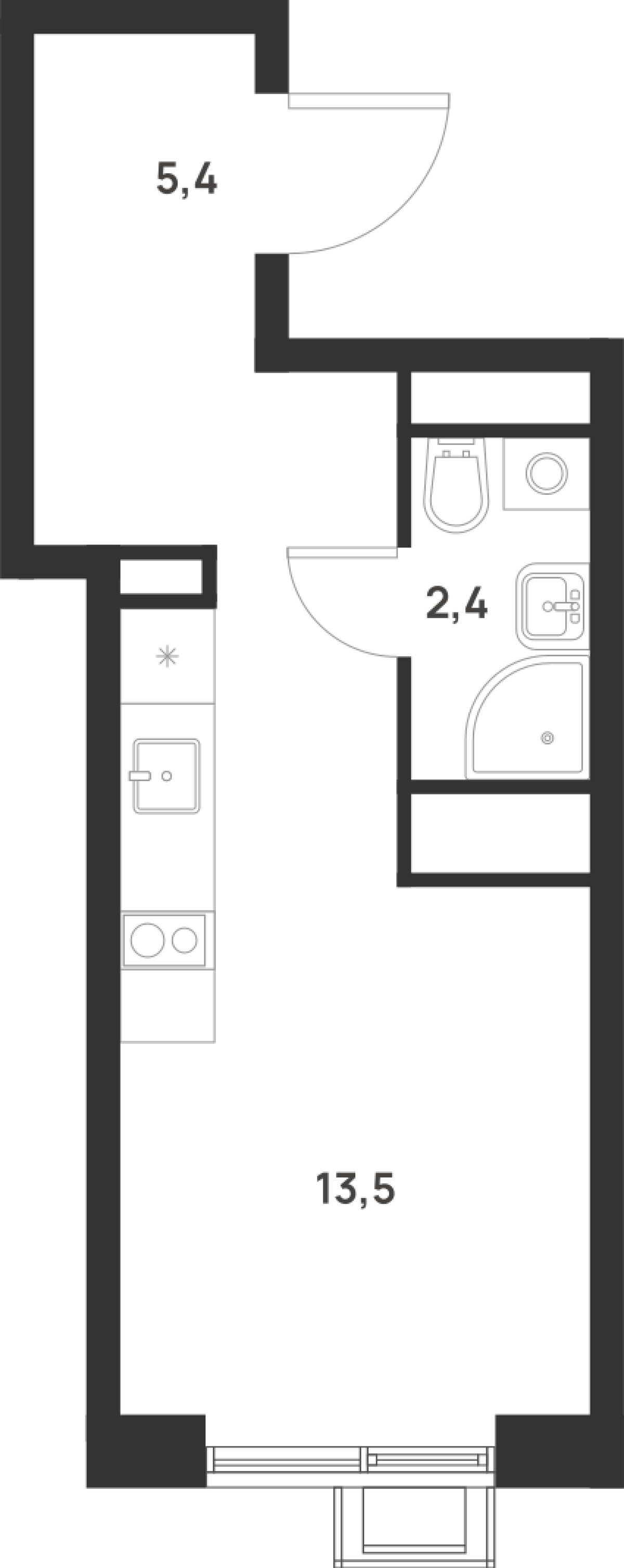 Планировка Студии 21.3 м² в ЖК «Форевиль», корпус Essence