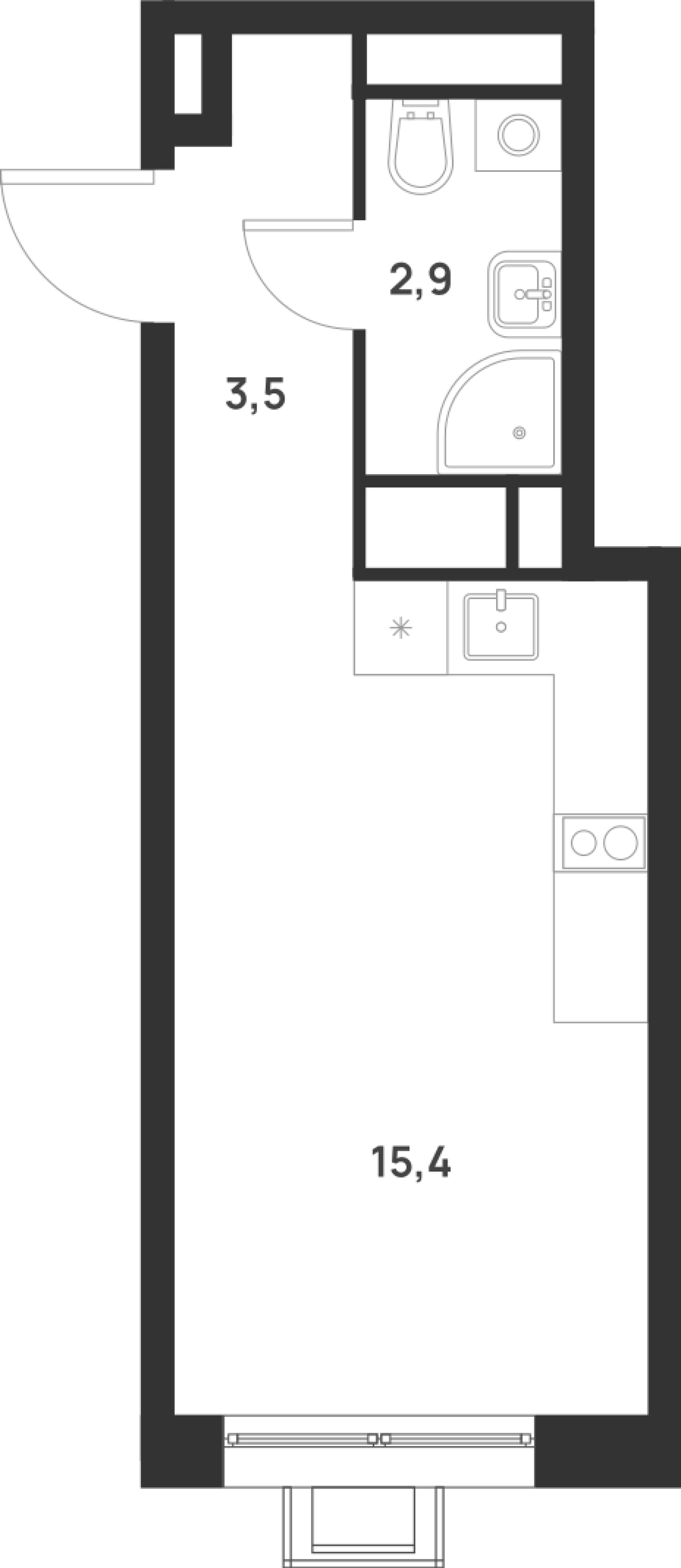 Планировка Студии 21.8 м² в ЖК «Форевиль», корпус Aurora