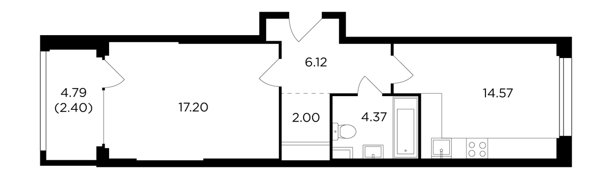Планировка однокомнатная 46.3 м² в ЖК «FORIVER», корпус Sky 6