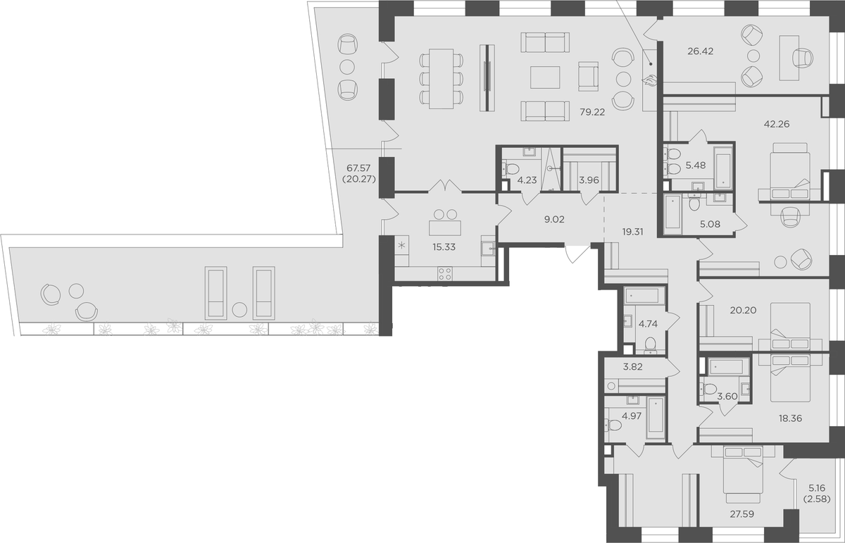Планировка 6-к.кв 285.83 м² в ЖК «FORIVER», корпус Line 11