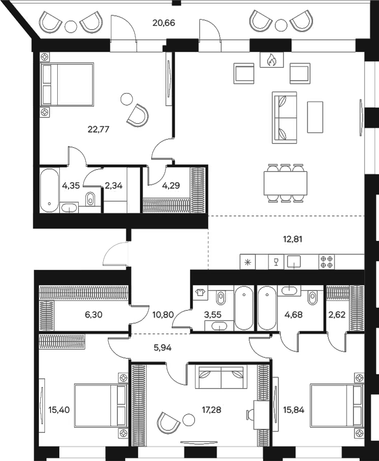 Планировка 5Е-к.кв 184.08 м² в ЖК «FORST. hoomie», корпус 4