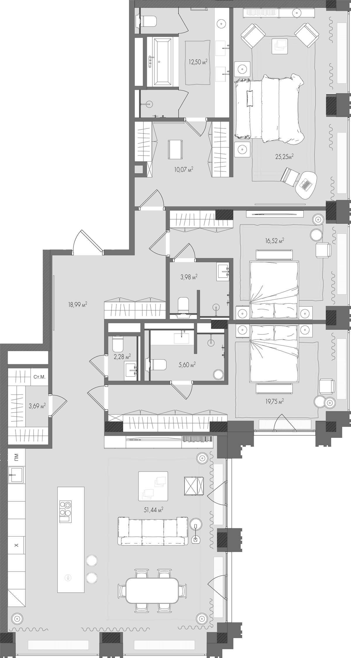 Планировка евро-4 (4Е) 170.07 м² в ЖК «Форум», корпус 1