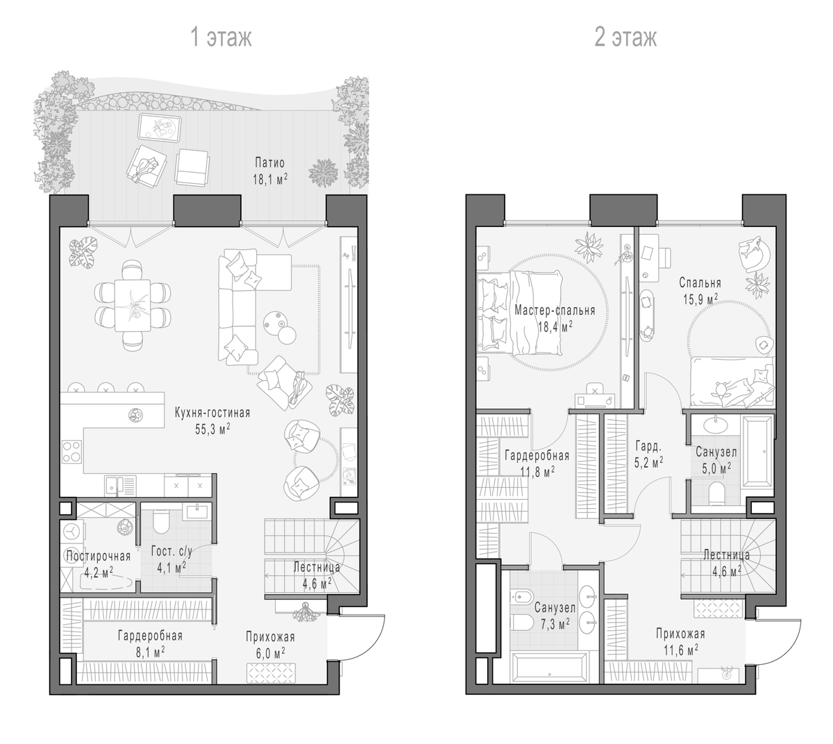 Планировка евротрёшка (3Е) 178.6 м² в ЖК «Клубный квартал Фрунзенский», корпус D