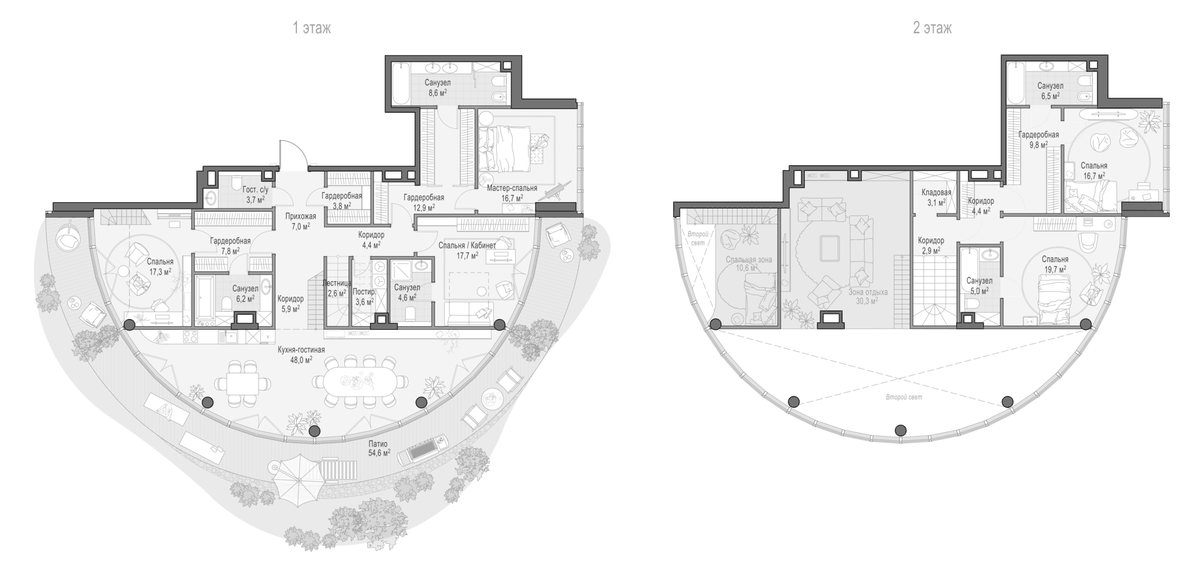 Планировка пятикомнатная 296.4 м² в ЖК «Клубный квартал Фрунзенский», корпус C1