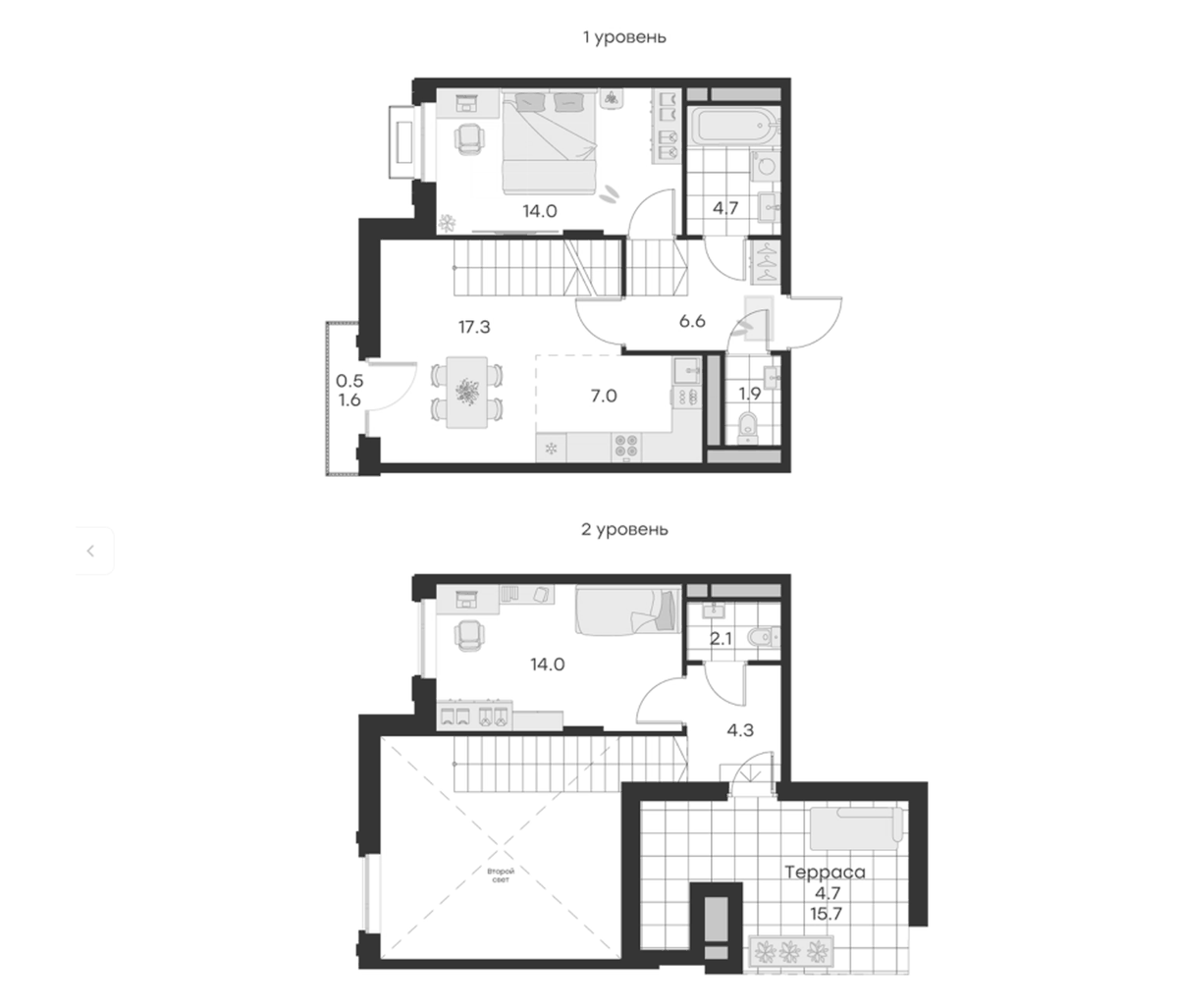 Планировка евротрёшка (3Е) 77.1 м² в ЖК «Михалевич», корпус 2