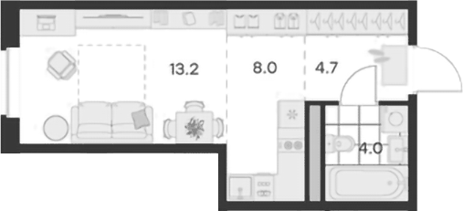 Планировка Студии 29.9 м² в ЖК «Михалевич», корпус 1