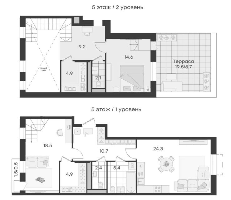 Планировка евротрёшка (3Е) 103.2 м² в ЖК «Театральный», корпус 2