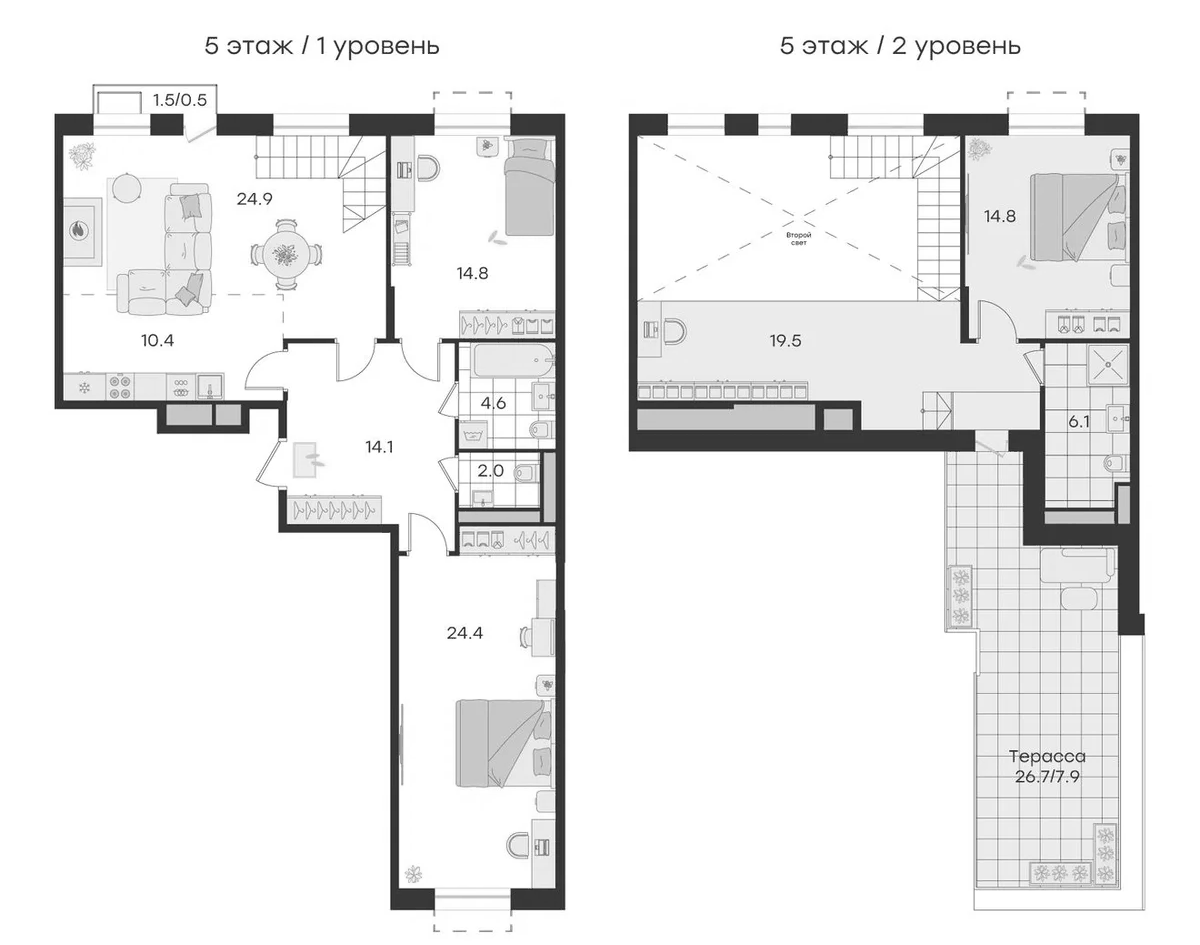 Планировка евро-4 (4Е) 143 м² в ЖК «Театральный», корпус 2