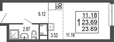 Планировка Студии 23.69 м² в ЖК «Гармония парк», корпус 4