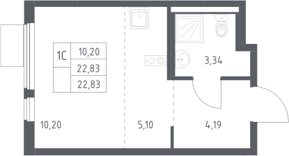 Планировка Студии 22.83 м² в ЖК «Горки Парк», корпус 8.1