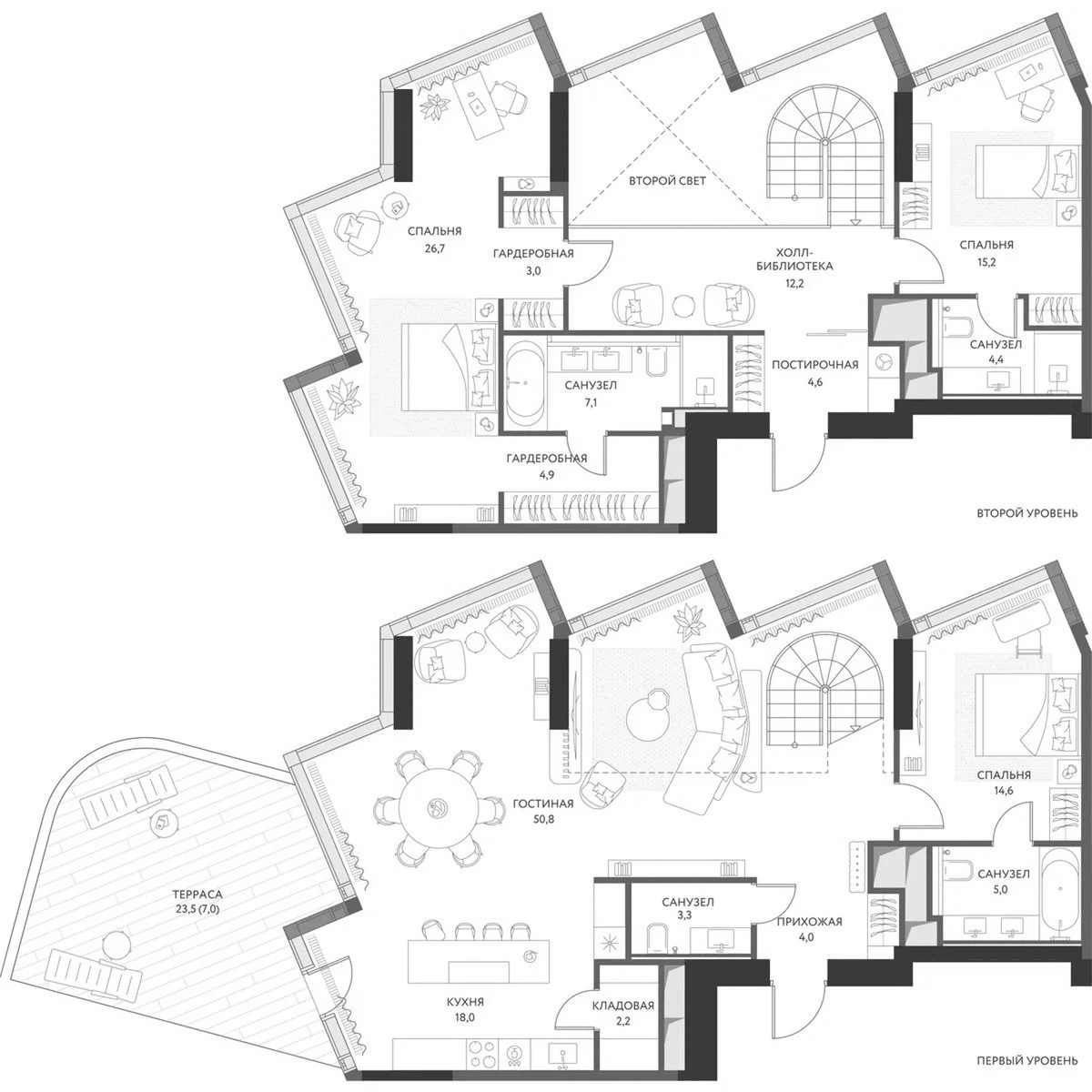 Планировка евро-4 (4Е) 183.7 м² в ЖК «ХАЙДАУТ», корпус 1