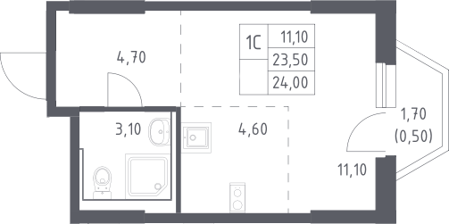 Планировка Студии 24 м² в ЖК «Химки Парк », корпус 2.1