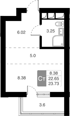 Планировка Студии 23.73 м² в ЖК «Химки Тайм», корпус 2