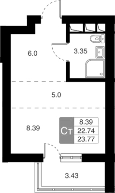 Планировка Студии 23.77 м² в ЖК «Химки Тайм», корпус 1