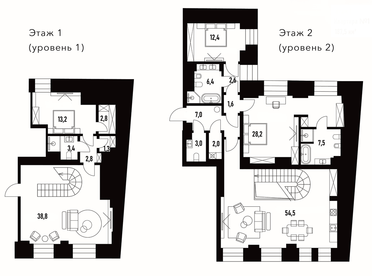 Планировка 5Е-к.кв 187.5 м² в ЖК «Хлебный 19», корпус 1
