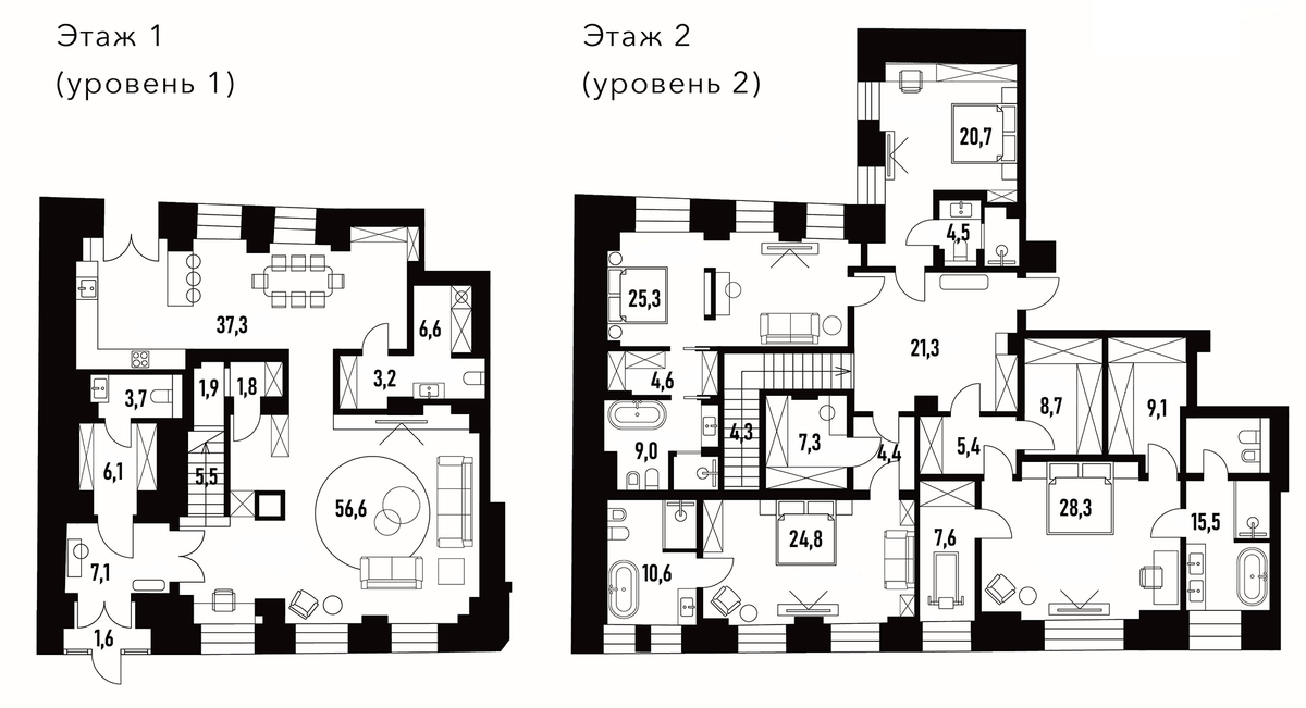 Планировка 5Е-к.кв 342.8 м² в ЖК «Хлебный 19», корпус 1