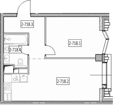 Планировка евродвушка (2Е) 45.5 м² в ЖК «Айс Тауэрс», корпус C