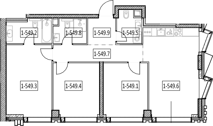 Планировка евро-4 (4Е) 88.7 м² в ЖК «Айс Тауэрс», корпус I
