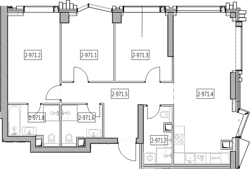 Планировка евро-4 (4Е) 93.8 м² в ЖК «Айс Тауэрс», корпус C