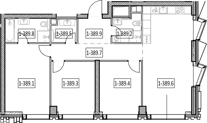 Планировка евро-4 (4Е) 94.7 м² в ЖК «Айс Тауэрс», корпус I