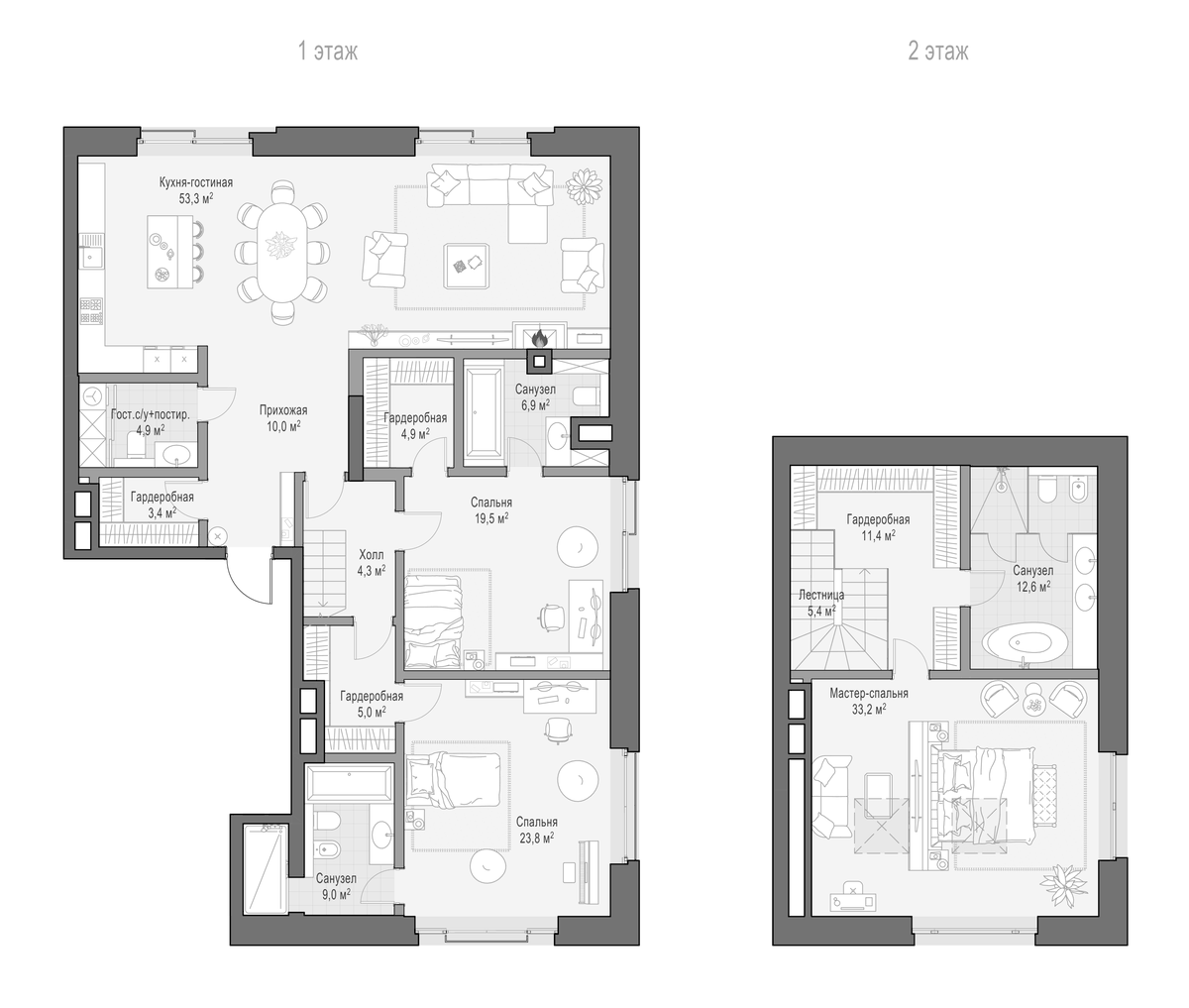 Планировка евро-4 (4Е) 214 м² в ЖК «Клубные особняки Ильинка 3/8», корпус Пардус