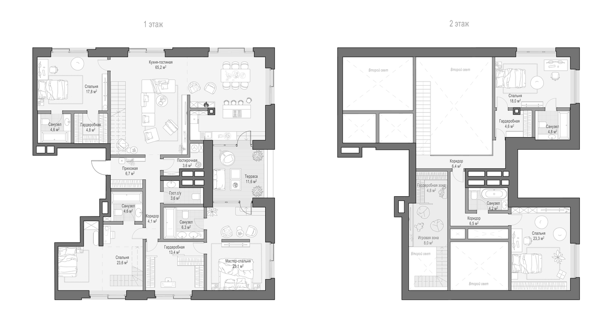Планировка пятикомнатная 274 м² в ЖК «Клубные особняки Ильинка 3/8», корпус Птица Сирин