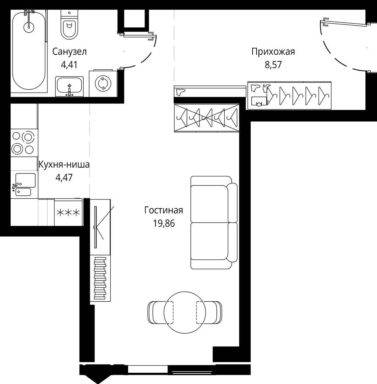 Планировка Студии 37.46 м² в ЖК «Джойс», корпус Лео (2)