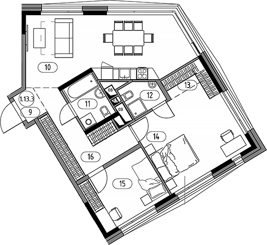 Планировка евротрёшка (3Е) 81.24 м² в ЖК «Кинетик. Резиденции на Дмитровском», корпус 2