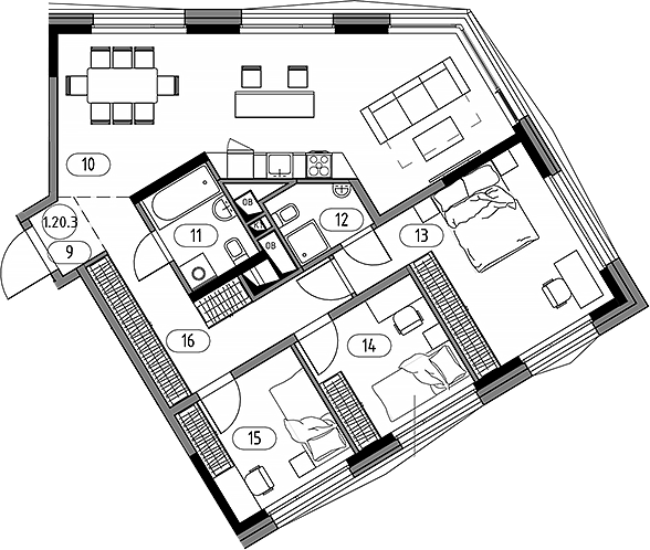 Планировка евро-4 (4Е) 89.84 м² в ЖК «Кинетик. Резиденции на Дмитровском», корпус 2